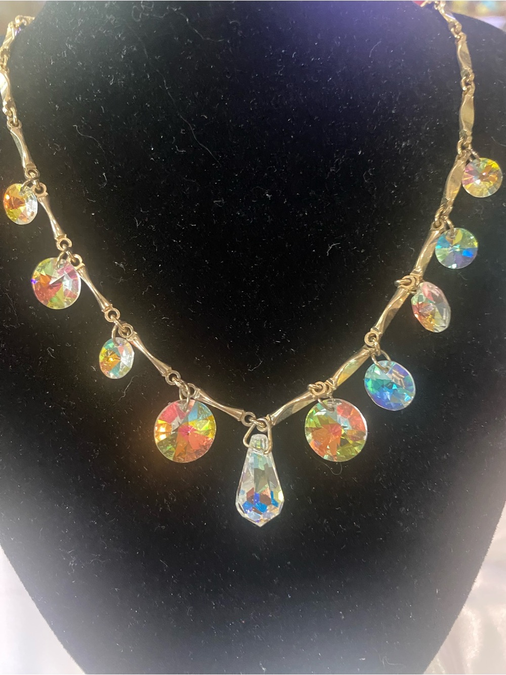 Sarah Coventry Iridescent Crystal Necklace - Gold-tone Statement Piece